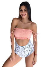 Load image into Gallery viewer, Pink White & Black Polka Dot Smocked One Piece Swimsuit