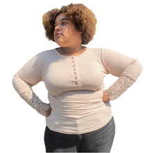 Load image into Gallery viewer, Apricot Lace Splicing Ribbed Long Sleeve Plus Size Top
