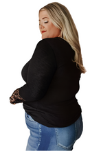 Load image into Gallery viewer, Black Lace Splicing Ribbed Long Sleeve Plus Size Top