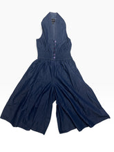 Load image into Gallery viewer, Step In Style Blue Wide Leg Halter Jumpsuit Smocked Waist NWT Medium