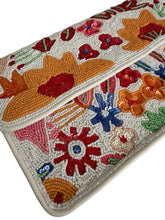 Load image into Gallery viewer, Handmade Beaded White Floral Bohemian Baguette Bag