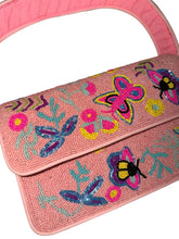 Load image into Gallery viewer, Handmade Beaded Pink Butterfly Bohemian Baguette Bag