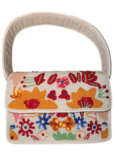 Load image into Gallery viewer, Handmade Beaded White Floral Bohemian Baguette Bag