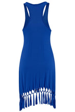 Load image into Gallery viewer, Swimwear Blue Beach Cover Up Long Shirt w/ Fringes