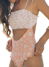 Load image into Gallery viewer, White and Pink Floral Smocked One Piece Swimsuit
