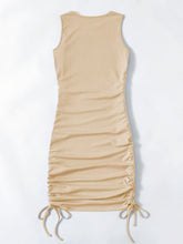 Load image into Gallery viewer, Beige Drawstring Ruched Sleeveless Ribbed Knit Bodycon Mini Dress