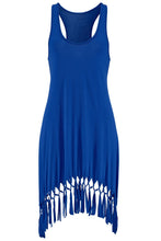 Load image into Gallery viewer, Swimwear Blue Beach Cover Up Long Shirt w/ Fringes