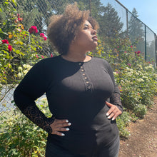 Load image into Gallery viewer, Black Lace Splicing Ribbed Long Sleeve Plus Size Top