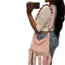 Load image into Gallery viewer, Pink Faux Fur Fringe Crossbody Tote Bag