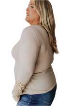 Load image into Gallery viewer, Apricot Lace Splicing Ribbed Long Sleeve Plus Size Top
