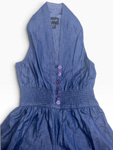 Load image into Gallery viewer, Step In Style Blue Wide Leg Halter Jumpsuit Smocked Waist NWT Medium
