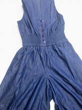 Load image into Gallery viewer, Step In Style Blue Wide Leg Halter Jumpsuit Smocked Waist NWT Medium
