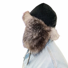 Load image into Gallery viewer, Rabbit Fur Trim Quilted Black Winter Trapper Hat
