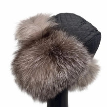 Load image into Gallery viewer, Rabbit Fur Trim Quilted Black Winter Trapper Hat
