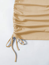 Load image into Gallery viewer, Beige Drawstring Ruched Sleeveless Ribbed Knit Bodycon Mini Dress
