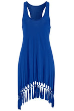 Load image into Gallery viewer, Swimwear Blue Beach Cover Up Long Shirt w/ Fringes
