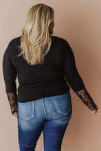 Load image into Gallery viewer, Black Lace Splicing Ribbed Long Sleeve Plus Size Top
