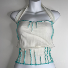 Load image into Gallery viewer, White and Aqua Halter Sheer Shirt 3 • Dust Bag Included
