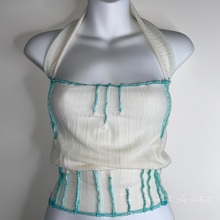 Load image into Gallery viewer, White and Aqua Halter Sheer Shirt 3 • Dust Bag Included
