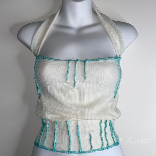 White and Aqua Halter Sheer Shirt 3 • Dust Bag Included
