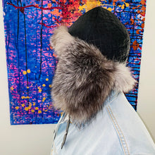 Load image into Gallery viewer, Rabbit Fur Trim Quilted Black Winter Trapper Hat
