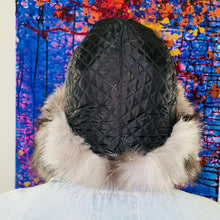 Load image into Gallery viewer, Rabbit Fur Trim Quilted Black Winter Trapper Hat
