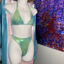 Load image into Gallery viewer, Metallic Green Slide Triangle Top &amp; High Leg Bikini Set
