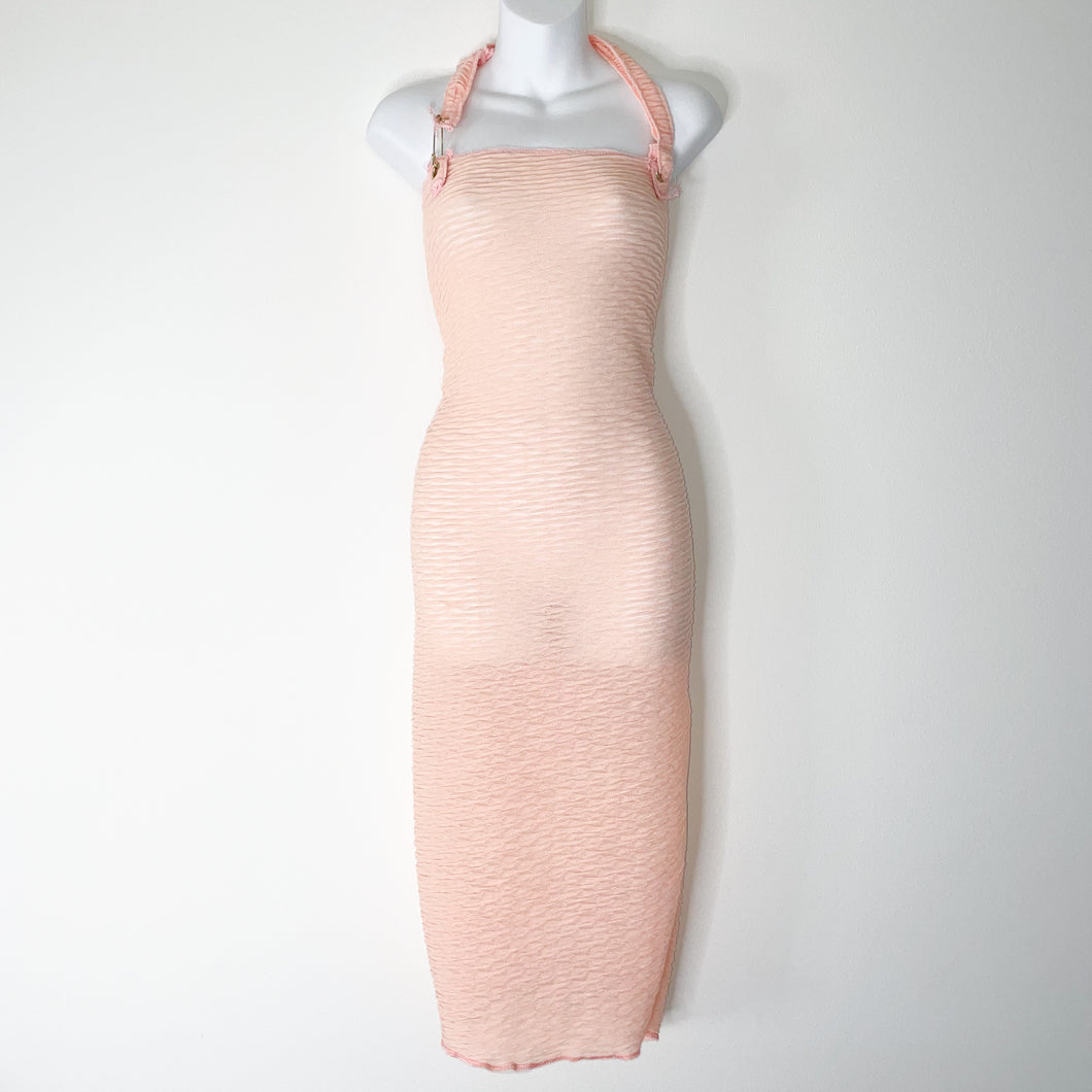 Pink Sheer Bandeau Halter Dress w/Fashion Pin Closure