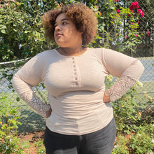 Load image into Gallery viewer, Apricot Lace Splicing Ribbed Long Sleeve Plus Size Top
