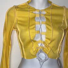 Load image into Gallery viewer, Yellow Lace Up Crop Top
